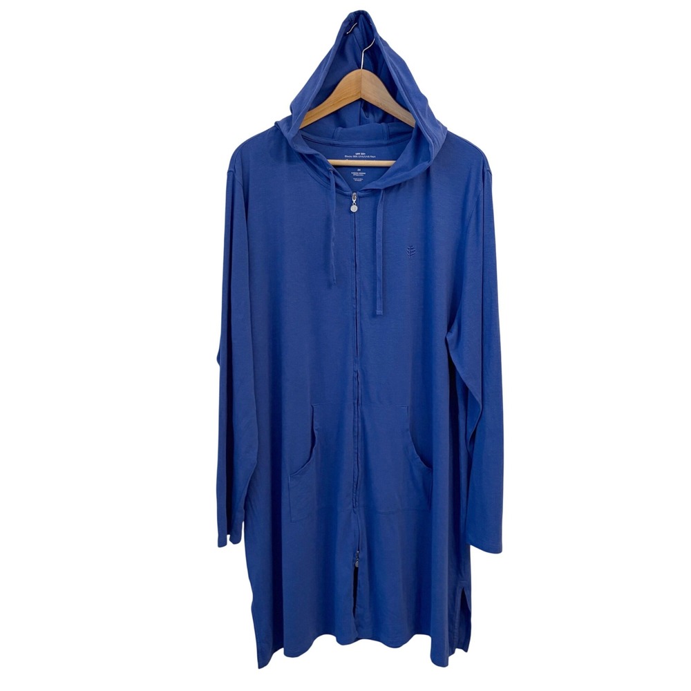 Coolibar Cabana Long Zip-Up Hoodie Women 2X Coastal UPF 50 Bamboo Coverup Jacket
